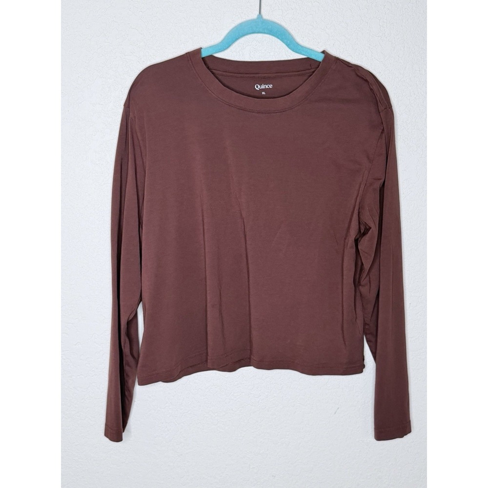 Quince Shirt Womens XL Long Sleeve Crewneck Boxy Cropped Cotton Blend Minimalist